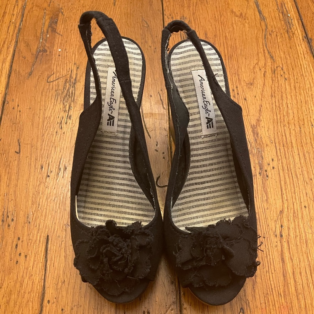 American Eagle black sling back wedges size 6